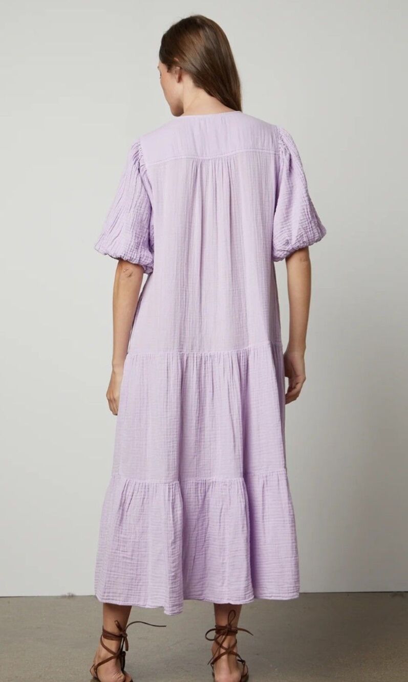 Velvet by Graham & Spencer Pauline Dress XS Purple Cotton Midi Vacation Resort - Picture 3 of 9